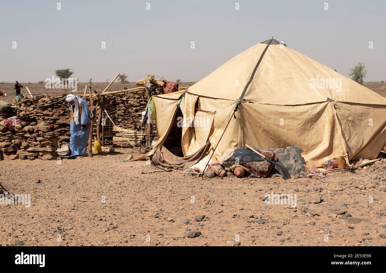 A bedouin tent in the desert of Sahara in Morocco Stock Photo