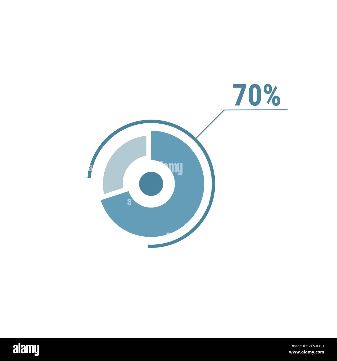 70 seventy percent vector circle chart, percentage diagram graph for web ui design, flat vector illustration. Stock Vector