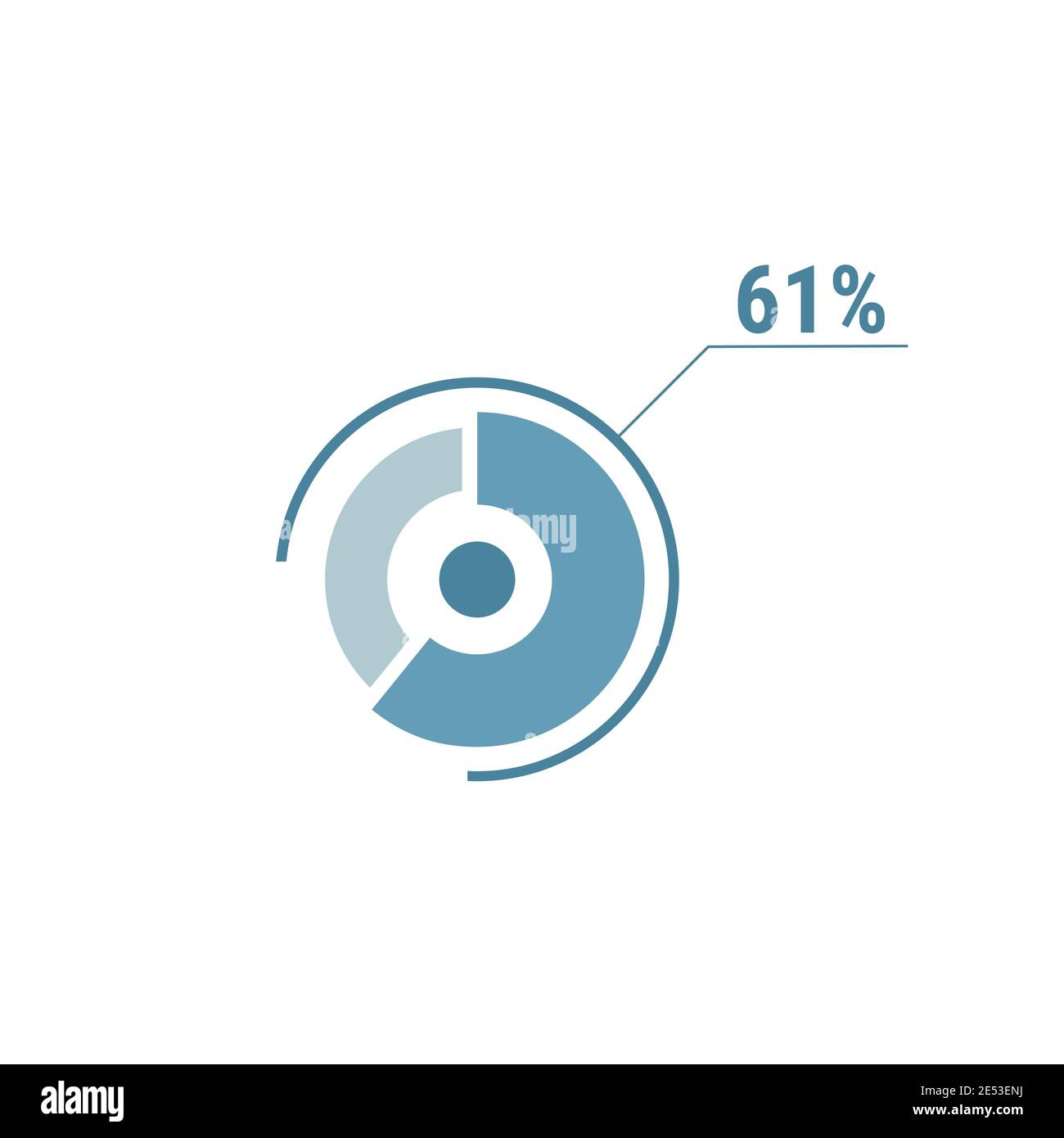 Circle diagram sixty one percent pie chart 61. Circle percentage vector diagram. Flat vector illustration for web UI design, blue on white background. Stock Vector