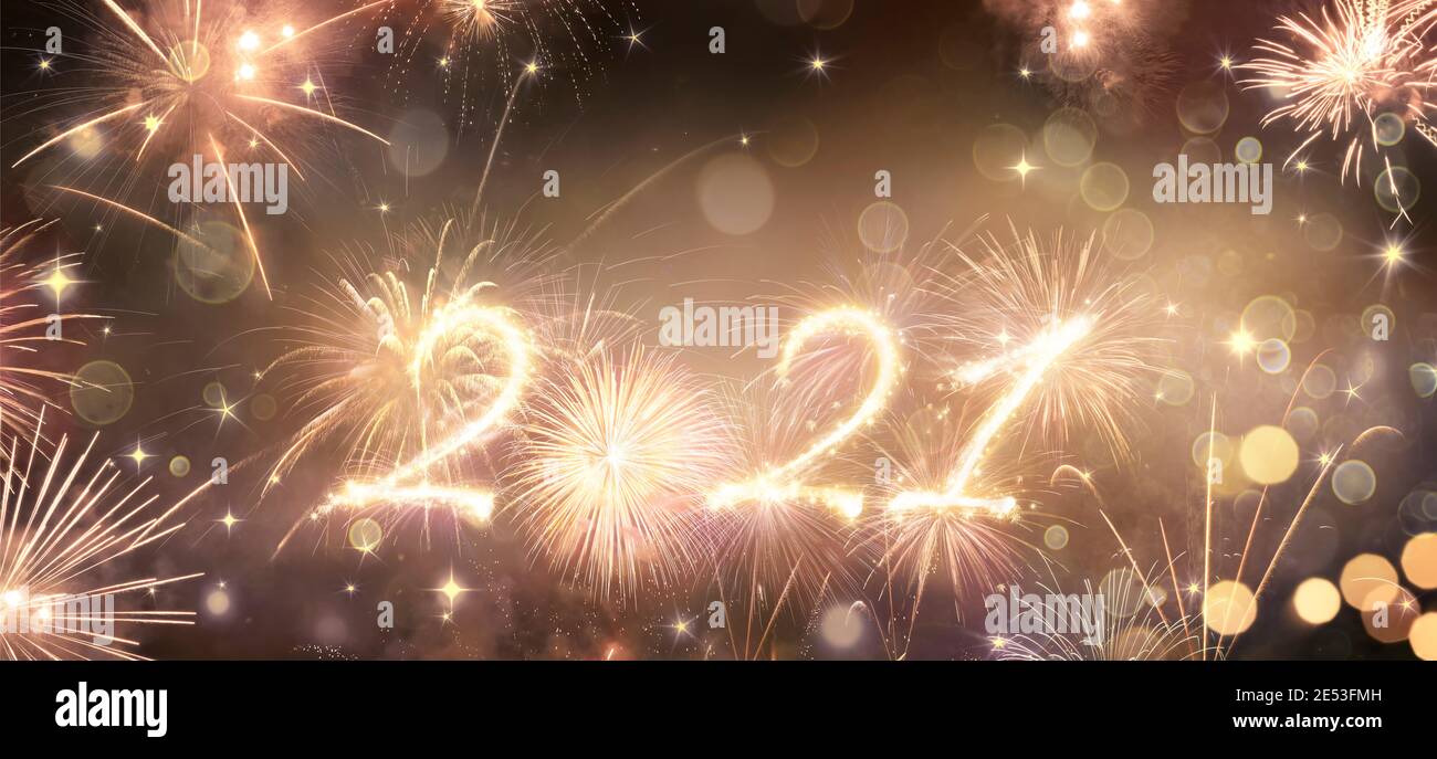 Happy New Years 2021 - Fireworks In The Sky Stock Photo