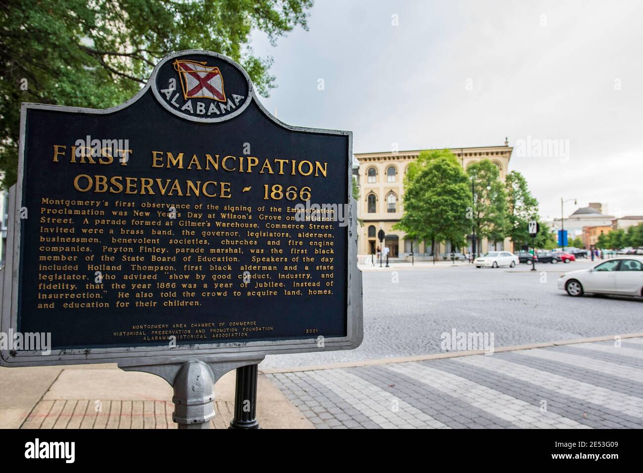 Montgomery, Alabama/USA -June 27, 2020: HIstorical marker honoring the First Emancipation Observance in 1866 in Montgomery. Stock Photo