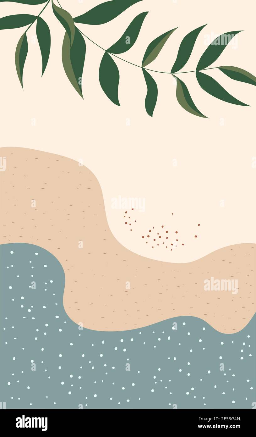 Abstract contemporary nature background design - summer sale, social media  promotional content. Leaves, sand and sea. Design for poster, card, invitat  Stock Vector Image & Art - Alamy
