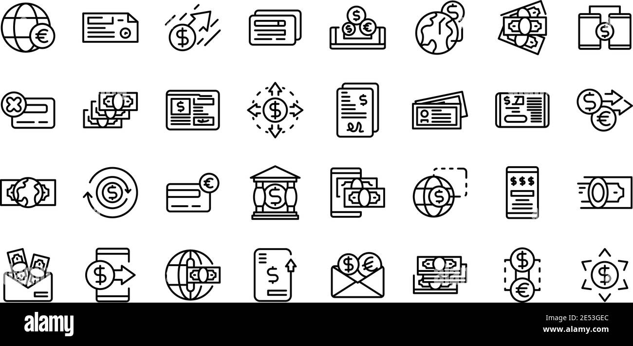 Transfer money icons set. Outline set of transfer money vector icons ...