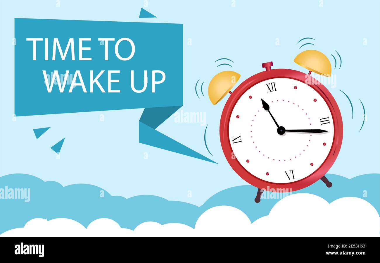 The concept of an alarm clock wakes up from sleep. Banner Time to wake