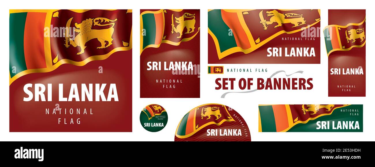 Vector set of banners with the national flag of the Sri Lanka Stock