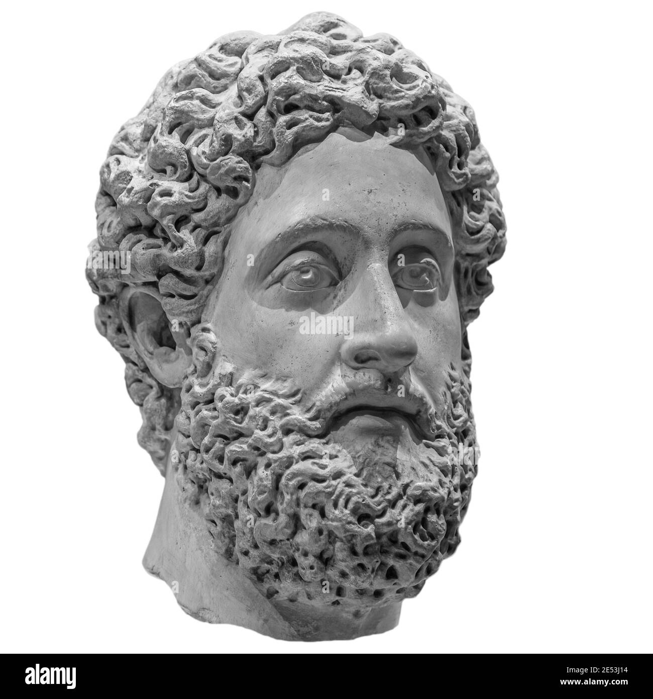 Ancient roman marble portrait of a boy. Young man head statue isolated