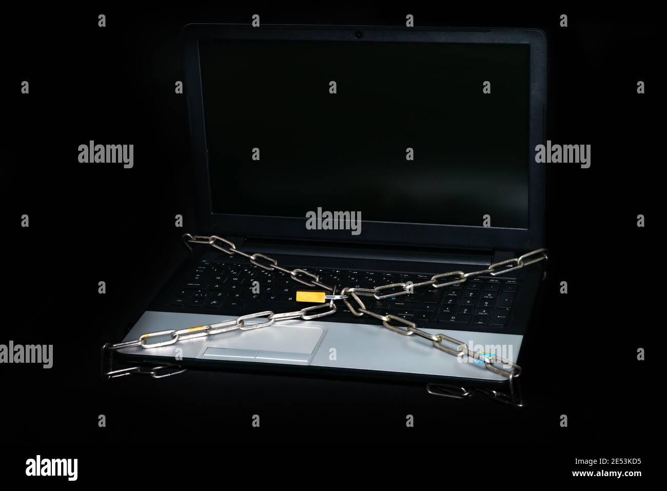 Laptop pc with chain and padlock symbol of internet security. Stock Photo