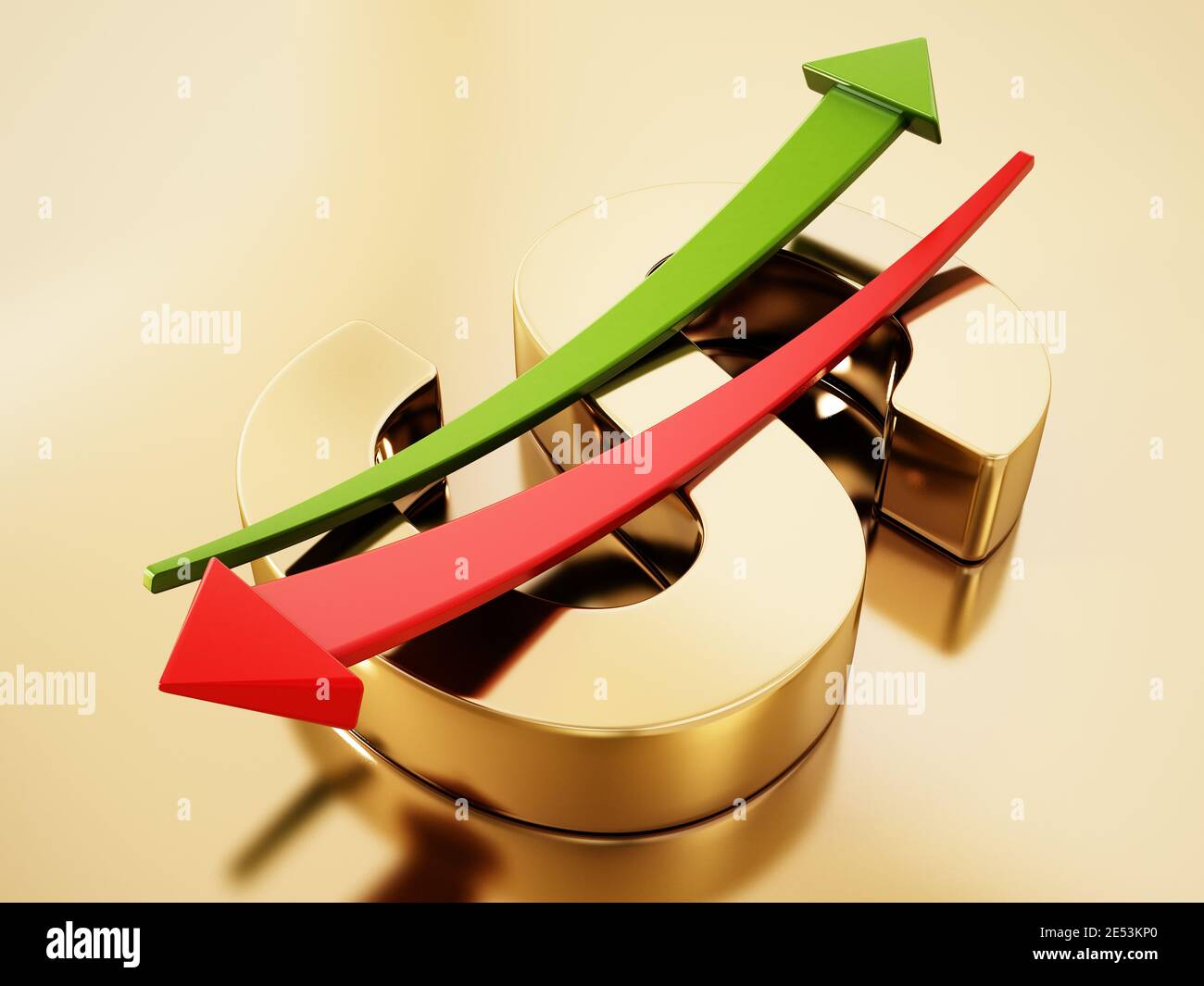 Rising and falling statistic arrows forming a dollar sign with letter S ...