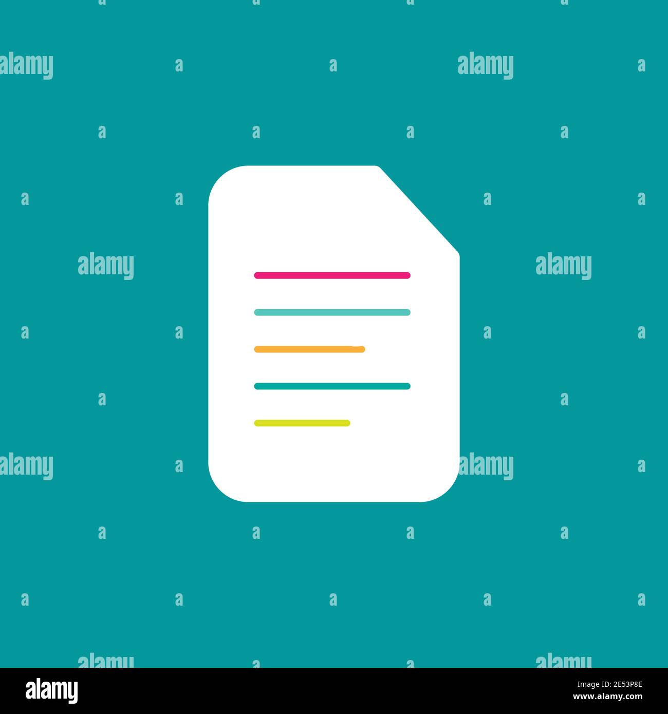 White rounded document sheet with colorful lines icon. Isolated on blue ...