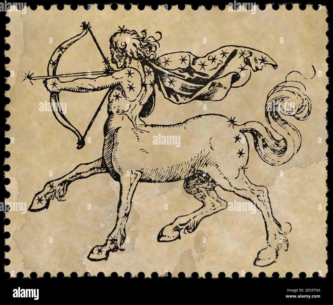 stamp with astrological symbols of the zodiac sign Sagittarius Stock Photo