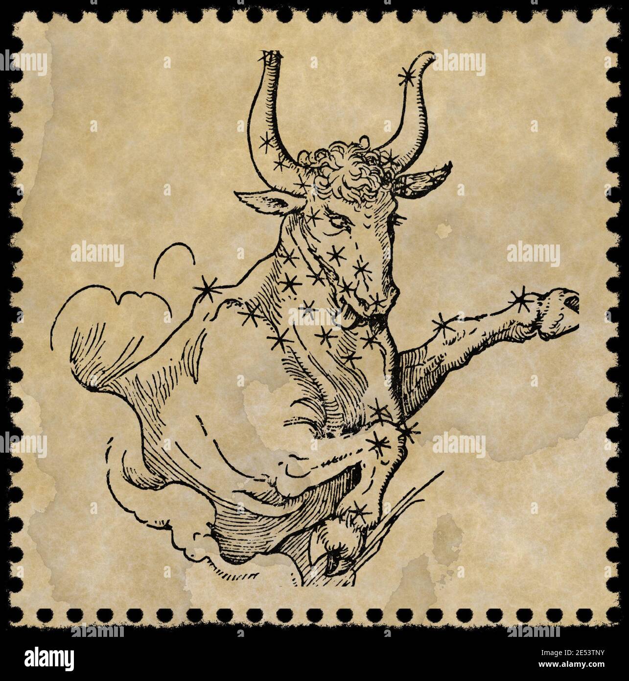 stamp with astrological symbols of the zodiac sign Taurus Stock Photo