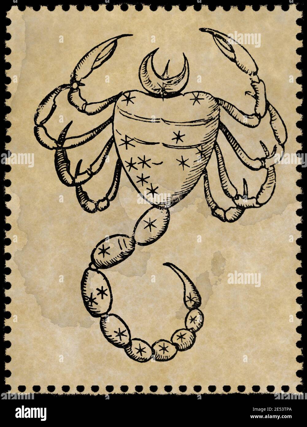 stamp with astrological symbols of the zodiac sign Scorpio Stock Photo
