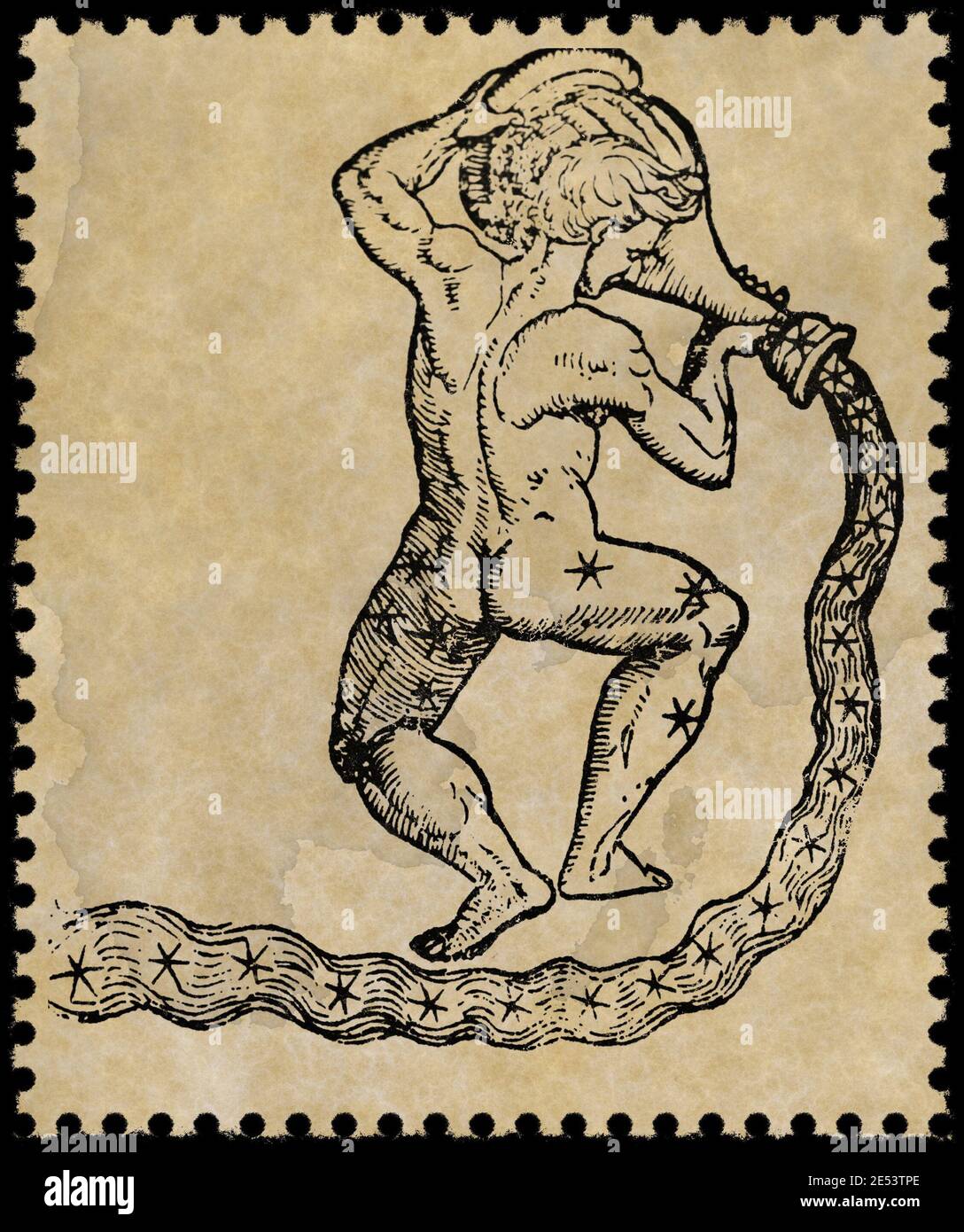 stamp with astrological symbols of the zodiac sign Aquarius Stock Photo