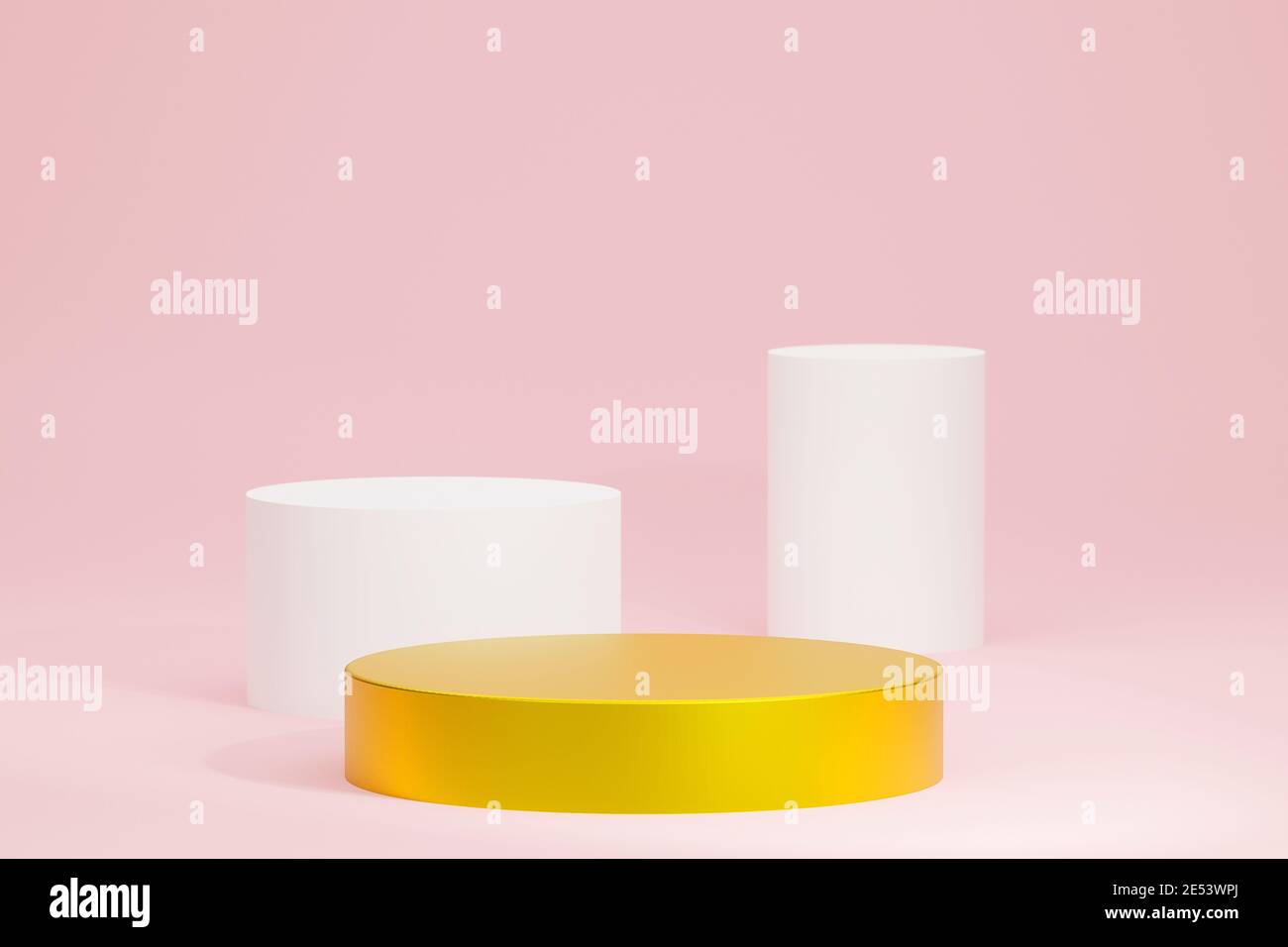 presentation shape with round circular pedestal gold podium for product display on pink color background, stand for product advertising promotion bann Stock Photo