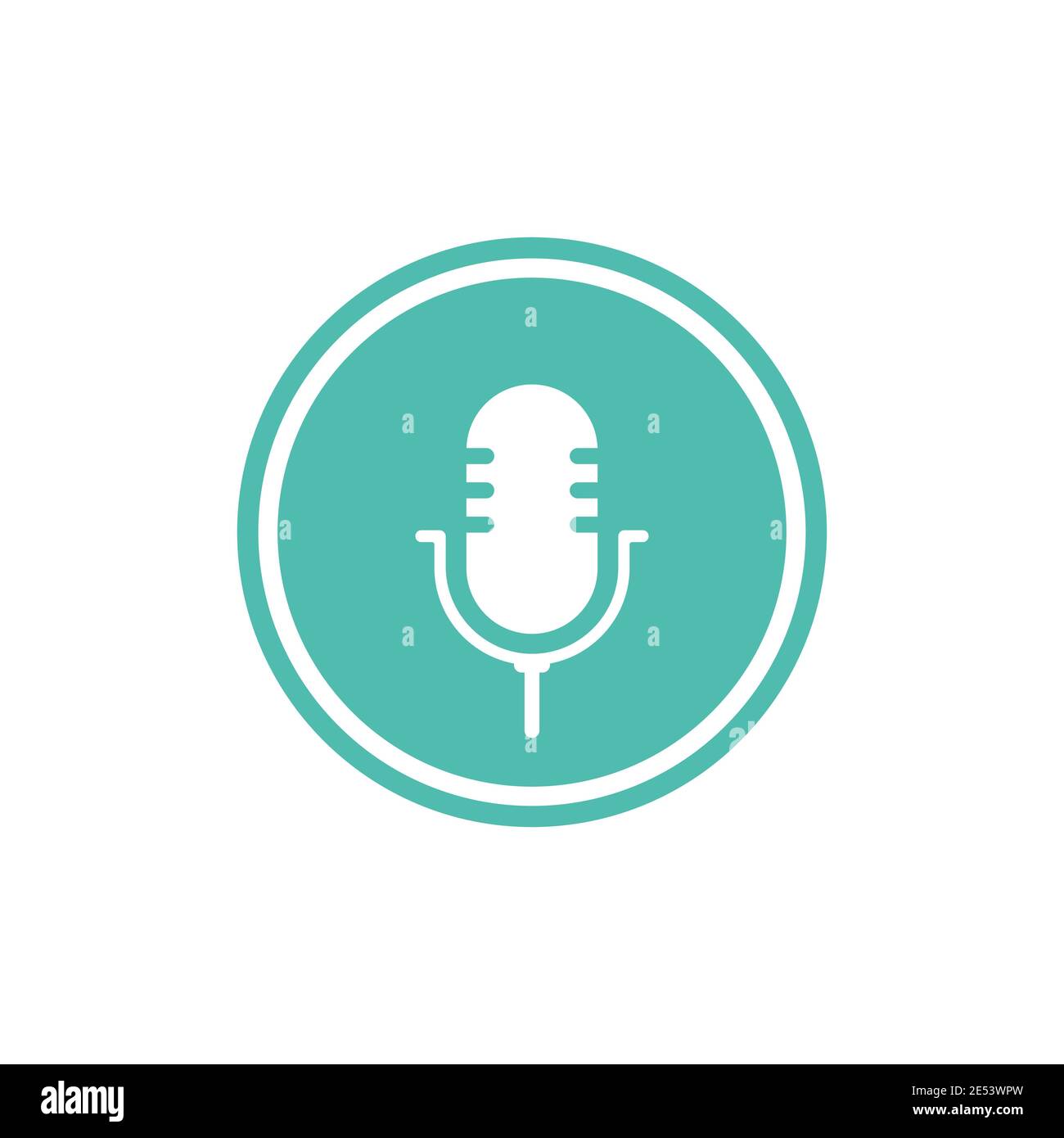 white microphone in green circle with audio waves icon. Voice recognition, AI personal assistant. radio, podcast logo. Audio message, recorder, speak Stock Vector