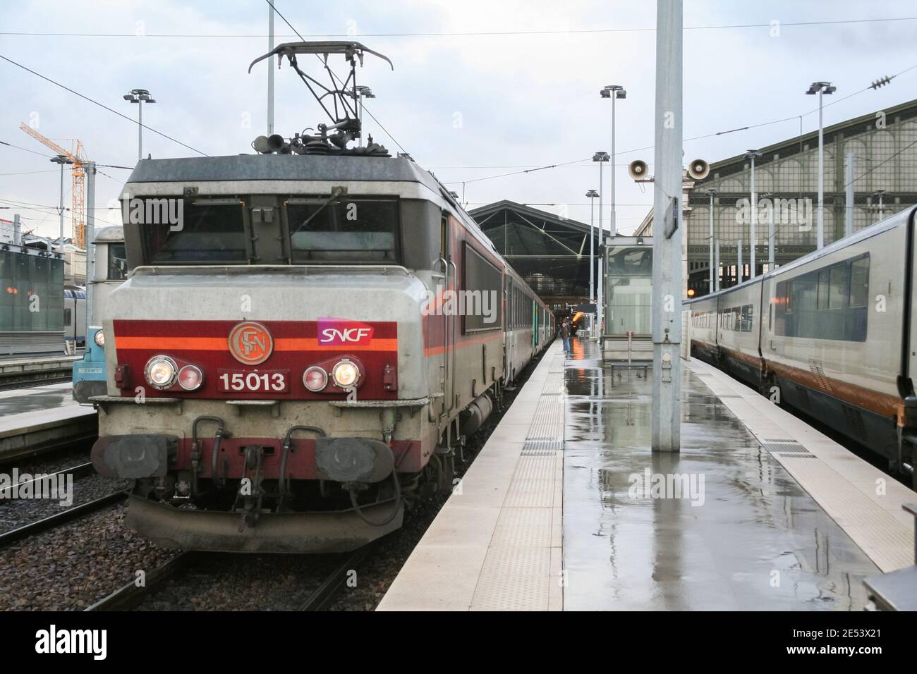 PARIS, FRANCE - JANUARY 2, 2007: Passenger Train Corail intercites ready for departure in Paris Gare du Nord train station, belonging to SNCF company Stock Photo