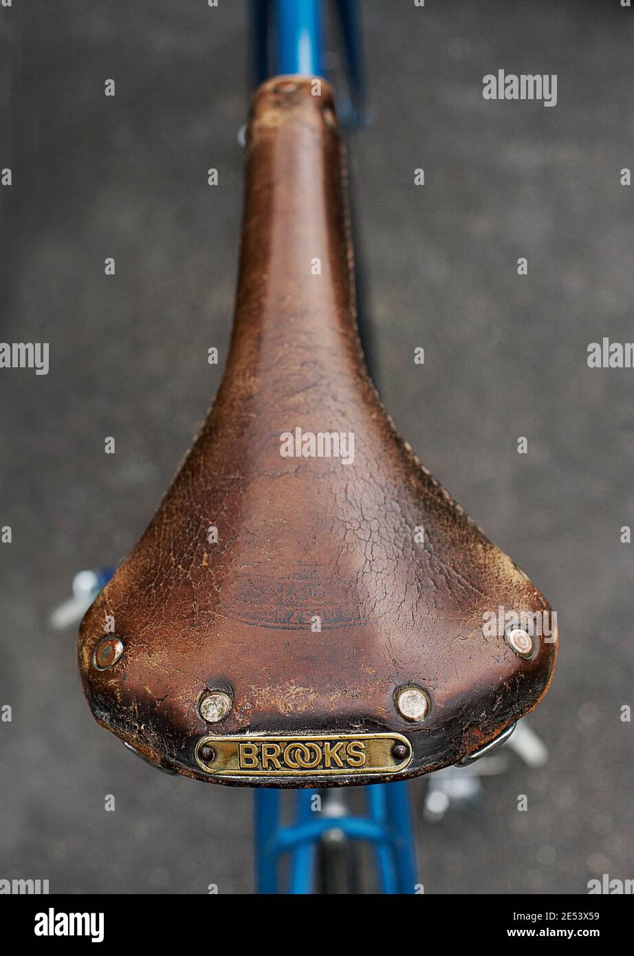 Brooks vintage leather bike saddle Stock Photo