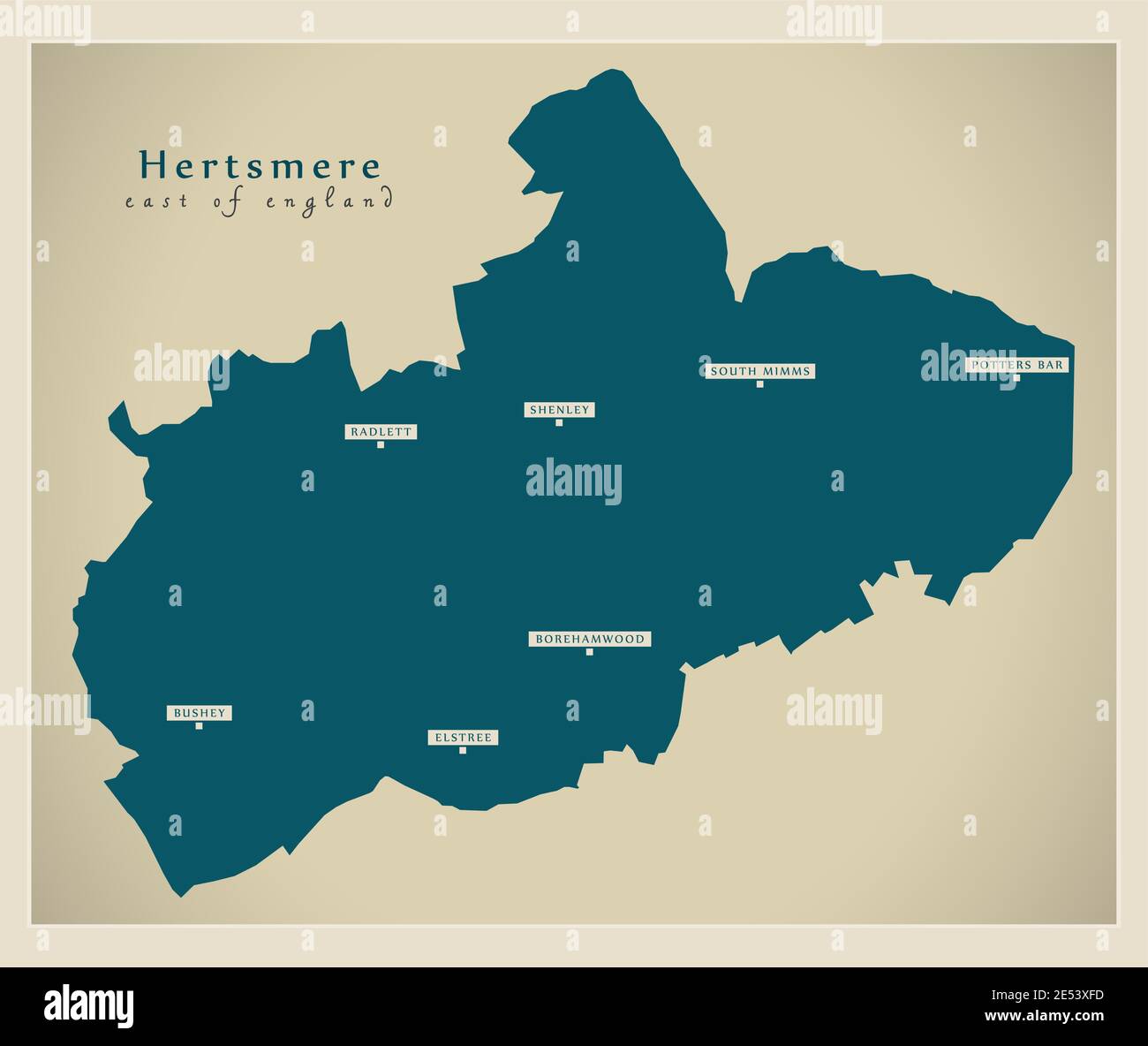 Hertsmere district map - England UK Stock Vector
