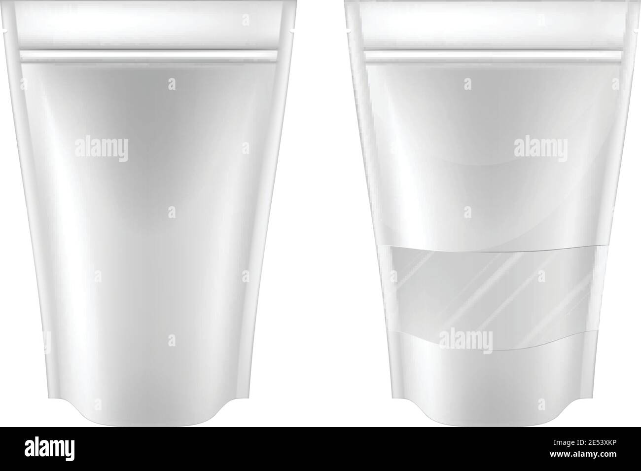 White plastic bag package with clear window and without it. Vector illustration. Stock Vector