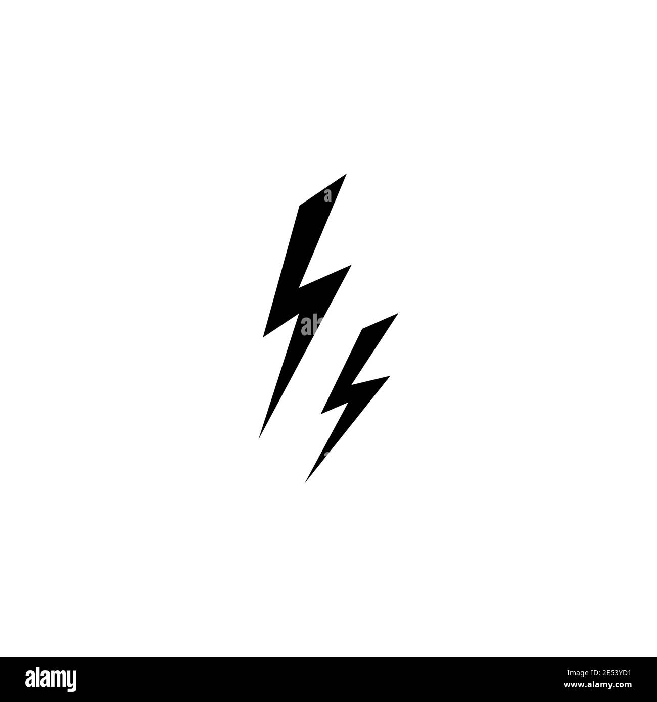 Black lightning bolt simple flat icon. storm or thunder and lightning strike sign isolated on white. High electricity voltage symbol. Vetor illustrati Stock Vector