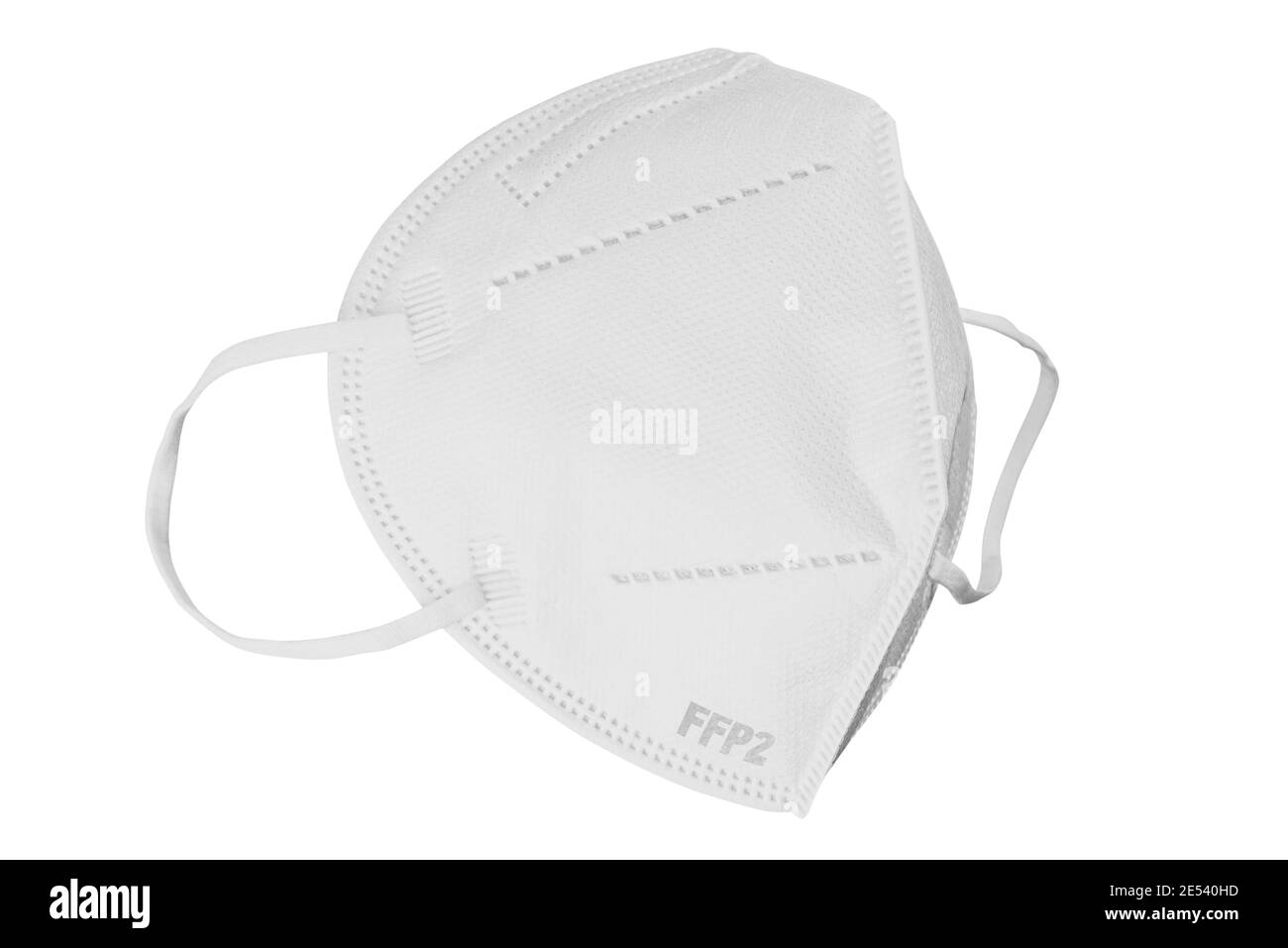 FFP2 respirator face mask isolated on white background, protectiv face covering to prevent coronavirus infection Stock Photo