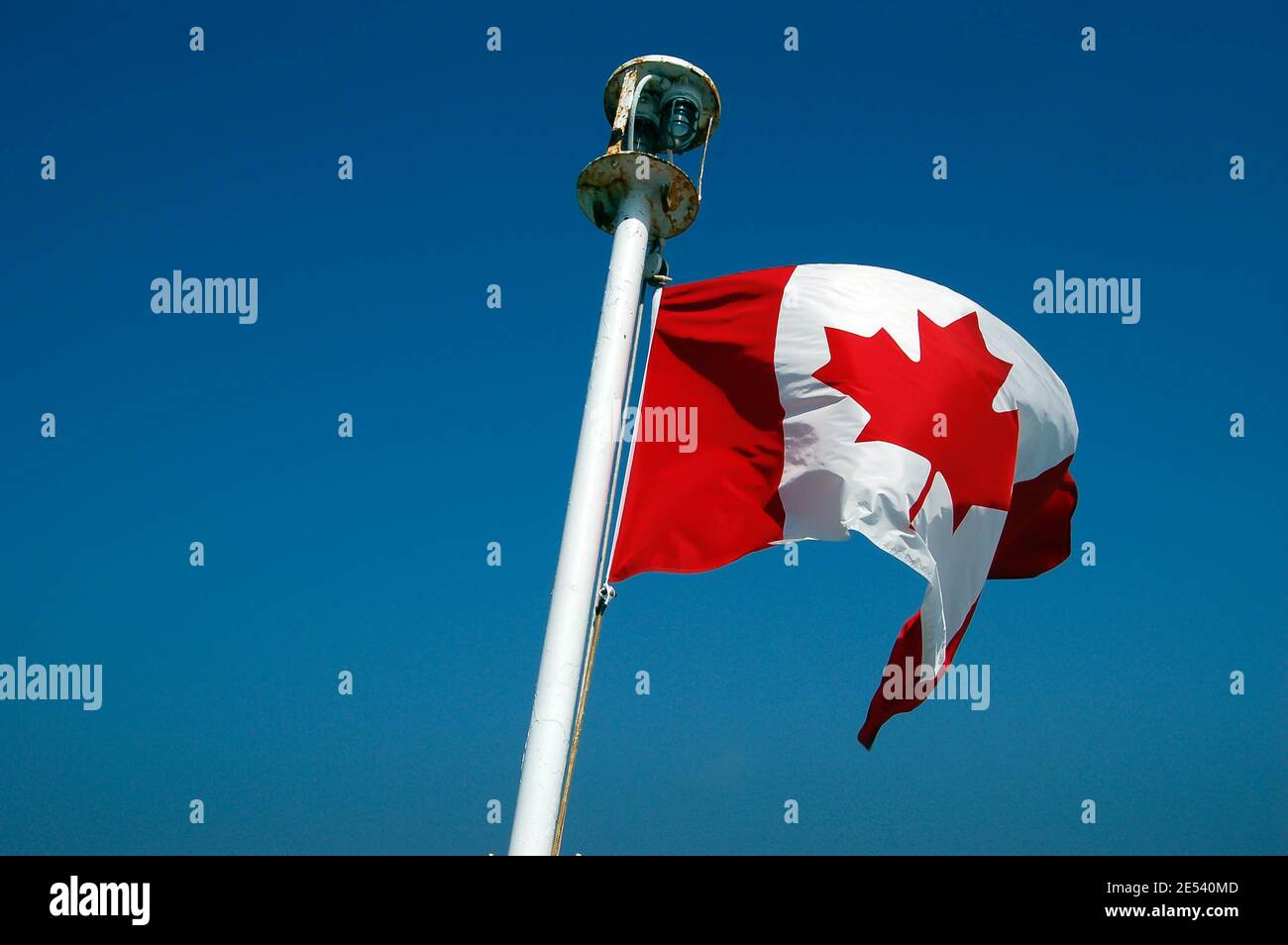 Closeup of the Canadian flag on the ferry to Grand Manan Island, New