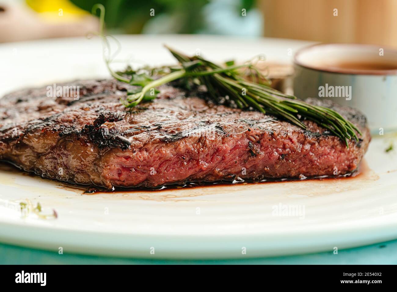 Closeup on roasted beef medium rare steak Stock Photo