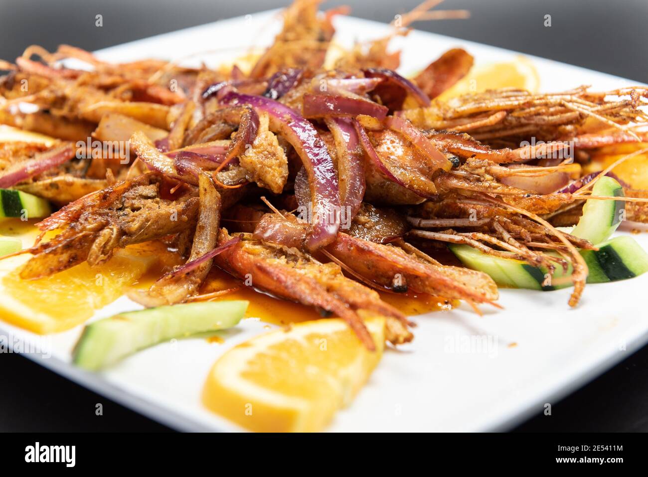 Mexican culinary favorite dish of langostinos with perfect presentation. Stock Photo