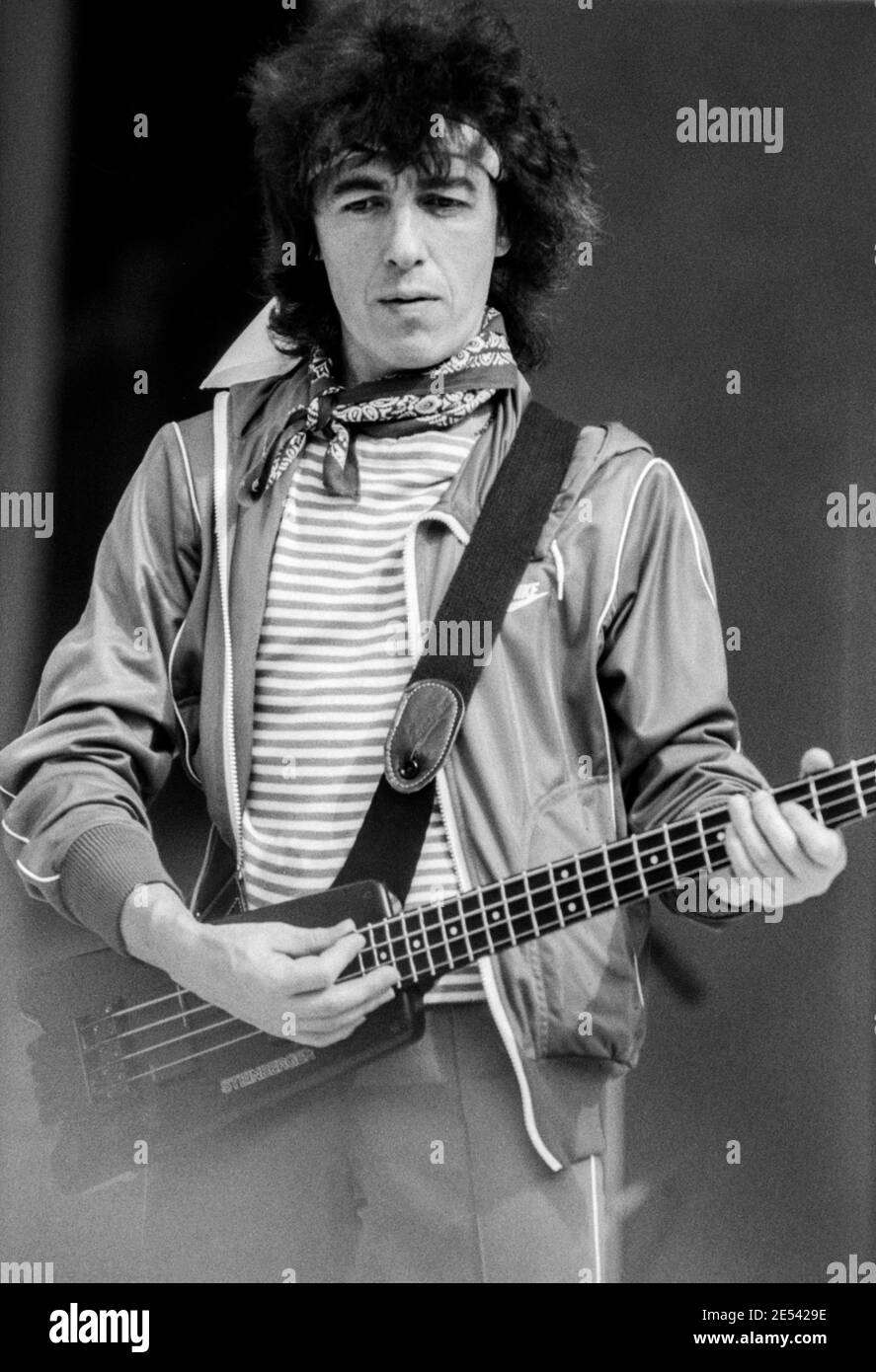 ROTTERDAM, THE NETHERLANDS - JUN 02, 1982: Bassplayer Bill Wyman of The Rolling Stones during a concert in the football stadium of Feyenoord in The Ne Stock Photo