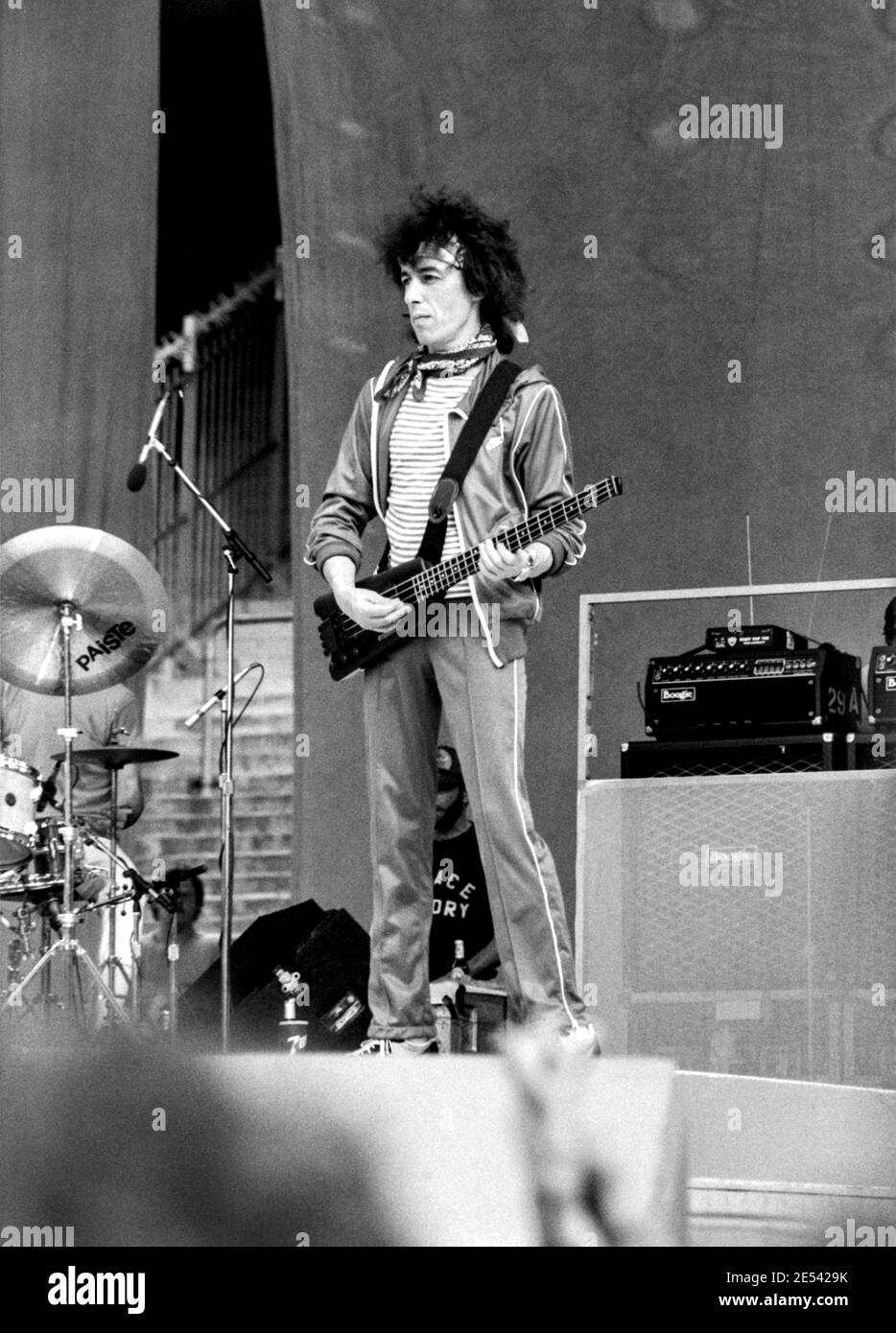 ROTTERDAM, THE NETHERLANDS - JUN 02, 1982: Bassplayer Bill Wyman of The Rolling Stones during a concert in the football stadium of Feyenoord in The Ne Stock Photo