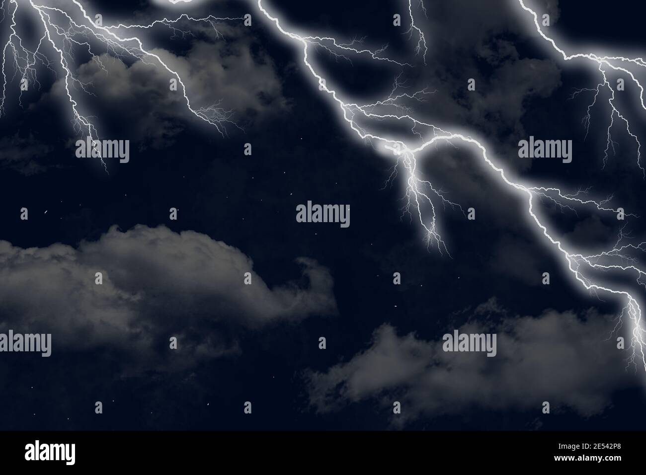 A beautiful and magical view of a lightning and clouds on the sky. illustration. . High quality illustration Stock Photo