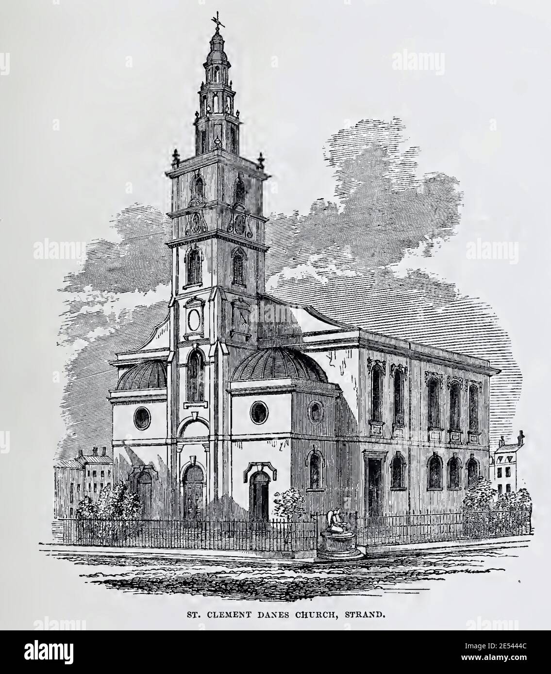 Vintage Percy Fitzgerald illustration of St Clement Dane church from 1880 Stock Photo