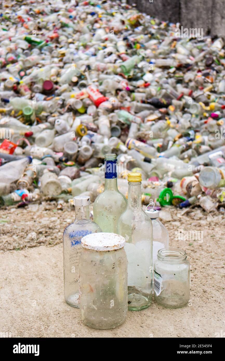 white bottles recycling yard industry Stock Photo