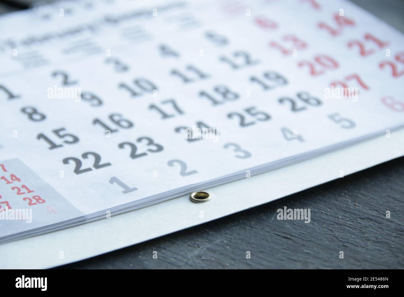February. wall calendar with the number of days Stock Photo