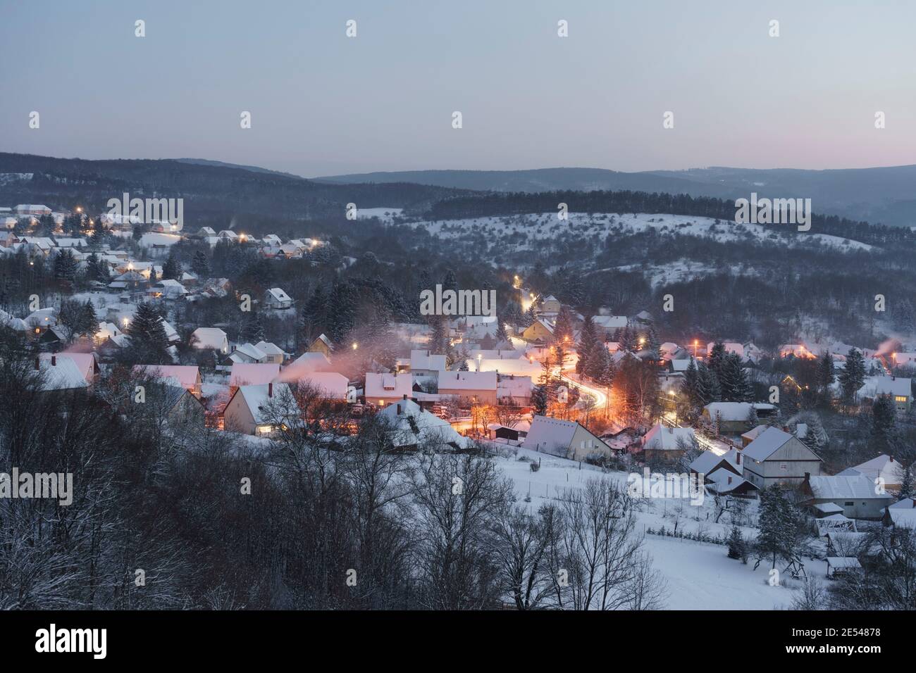 Winter in Bakonybel, a small touristic town located in the Bakony mountain range in Hungary (2021 January) Stock Photo