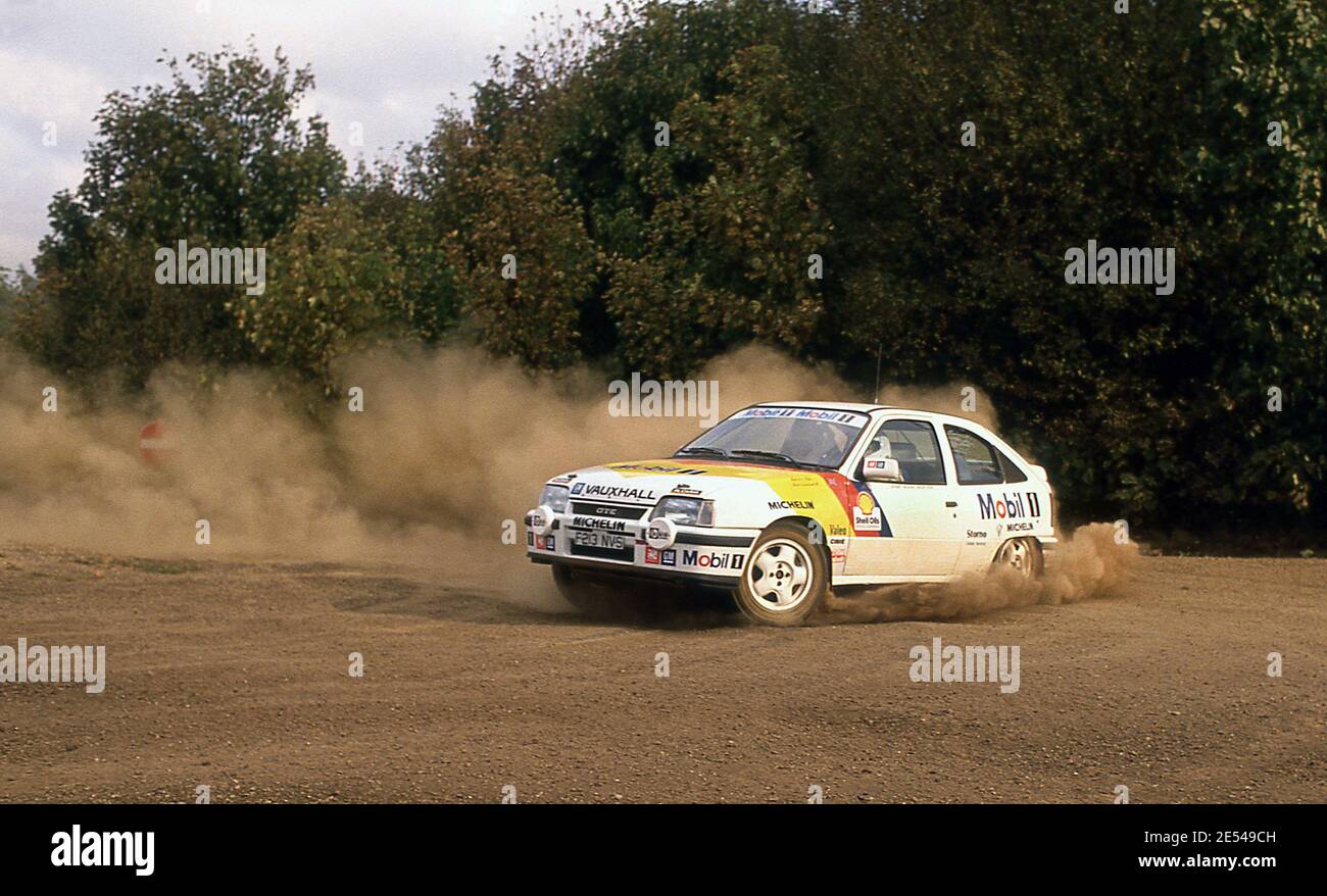 Malcolm Wilson testing his Vauxhall Astra GTE 16v rally car at the Millbrook proving ground UK 1989 Stock Photo