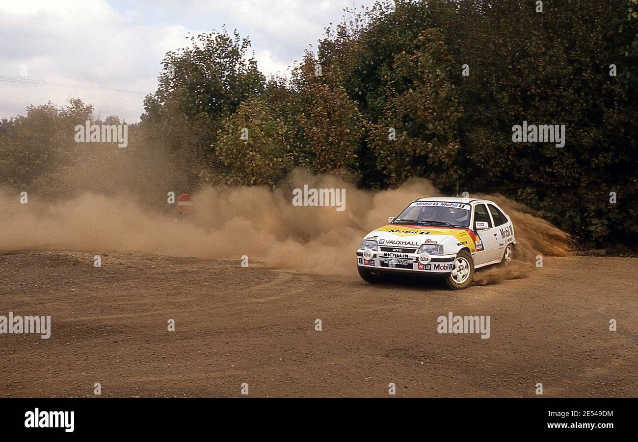 Malcolm Wilson testing his Vauxhall Astra GTE 16v rally car at the Millbrook proving ground UK 1989 Stock Photo