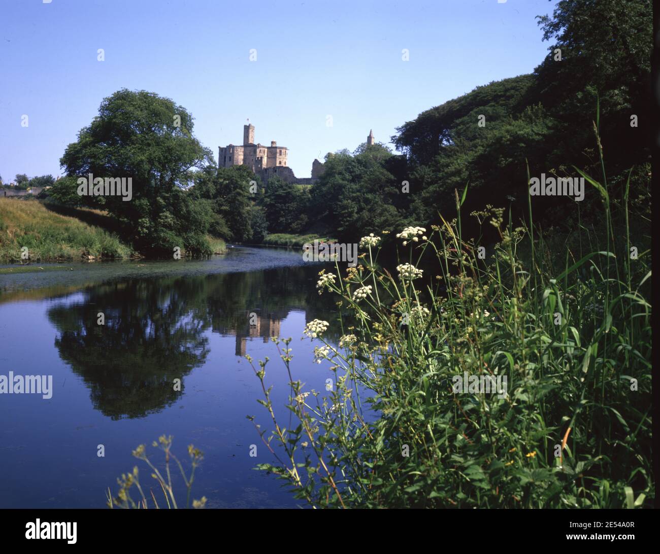 England, Northumberland. River Coquet and the 12th Century Warkworth ...