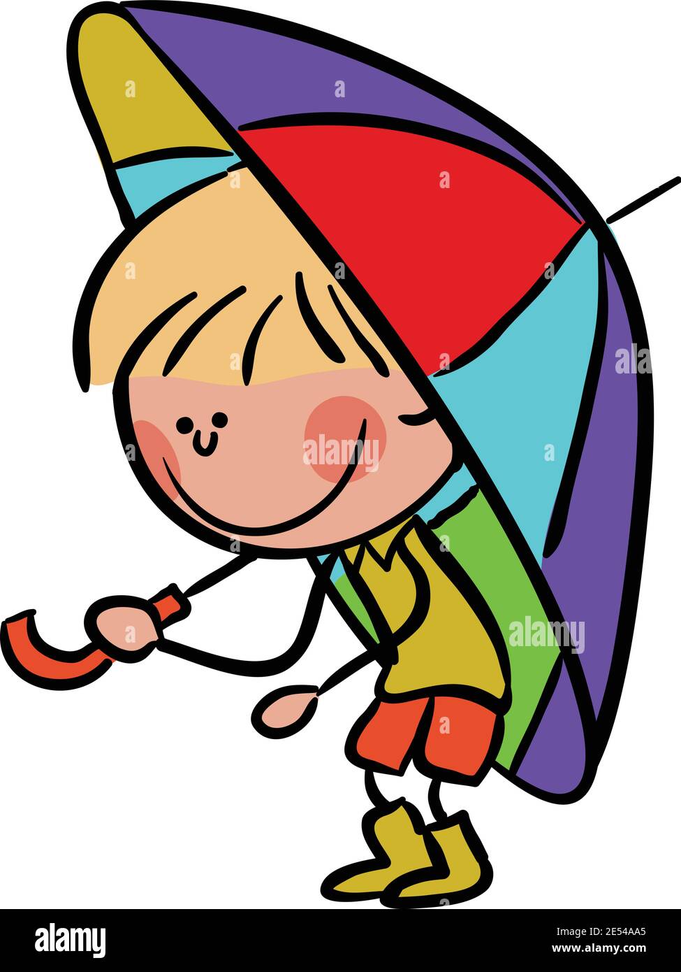 Stick Figure Boy with an umbrella, Cartoon vector illustration on white background. Stock Vector