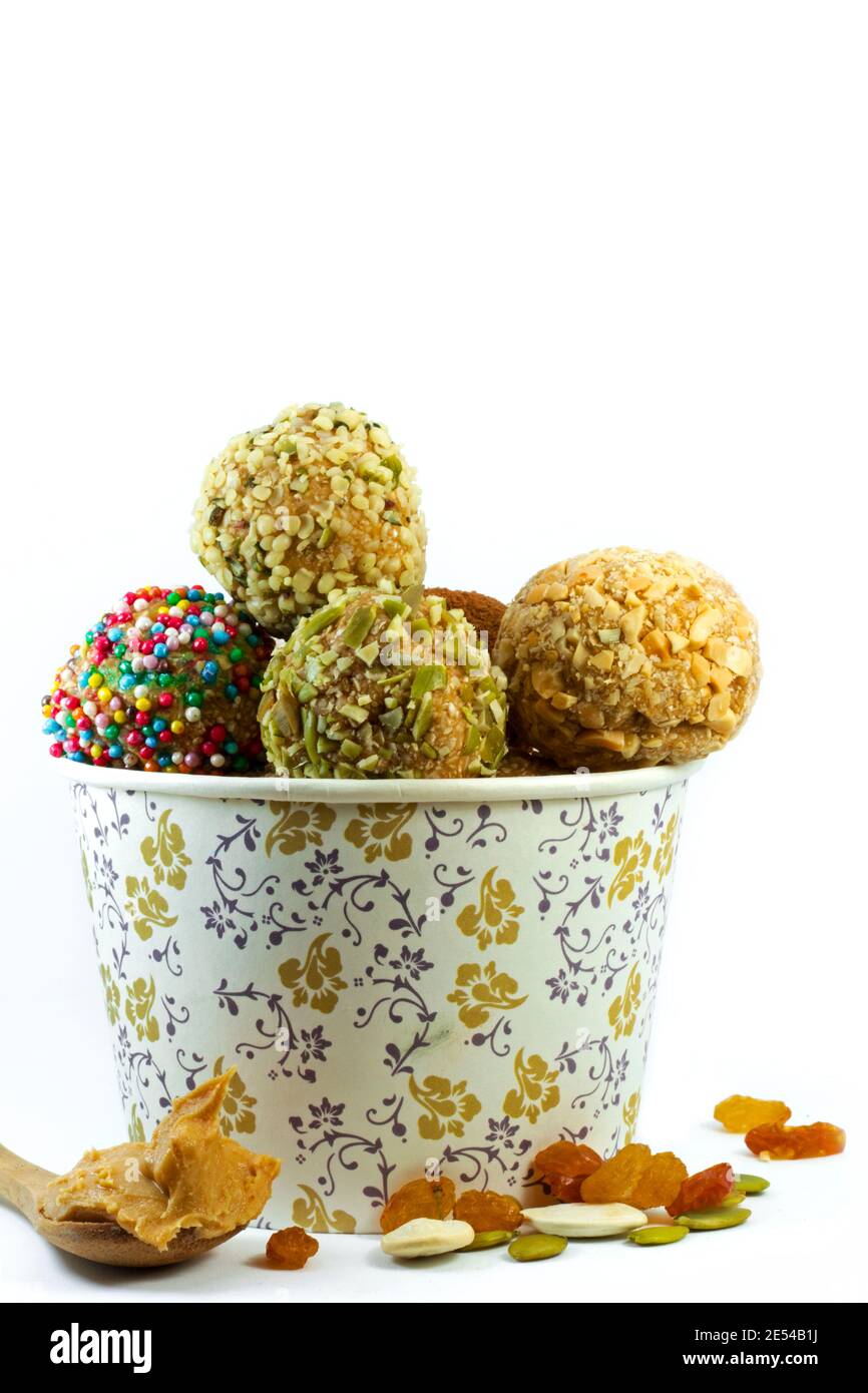 Nuts energy ball on the white background Stock Photo Alamy