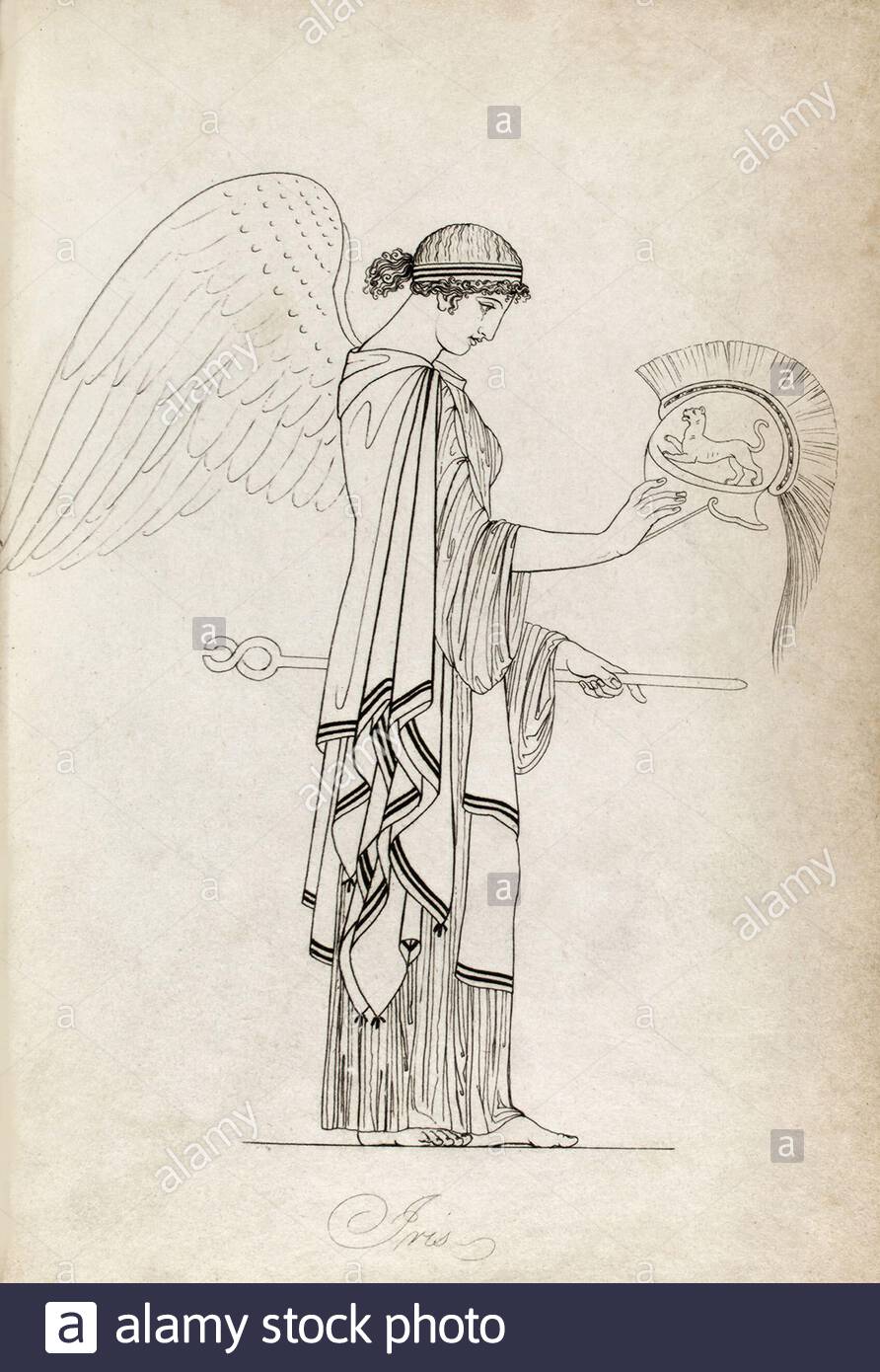 Ancient Greece, Iris, Goddess of the Rainbow and Messenger of the Gods,  vintage illustration from 1814 Stock Photo - Alamy, image size:892x1390