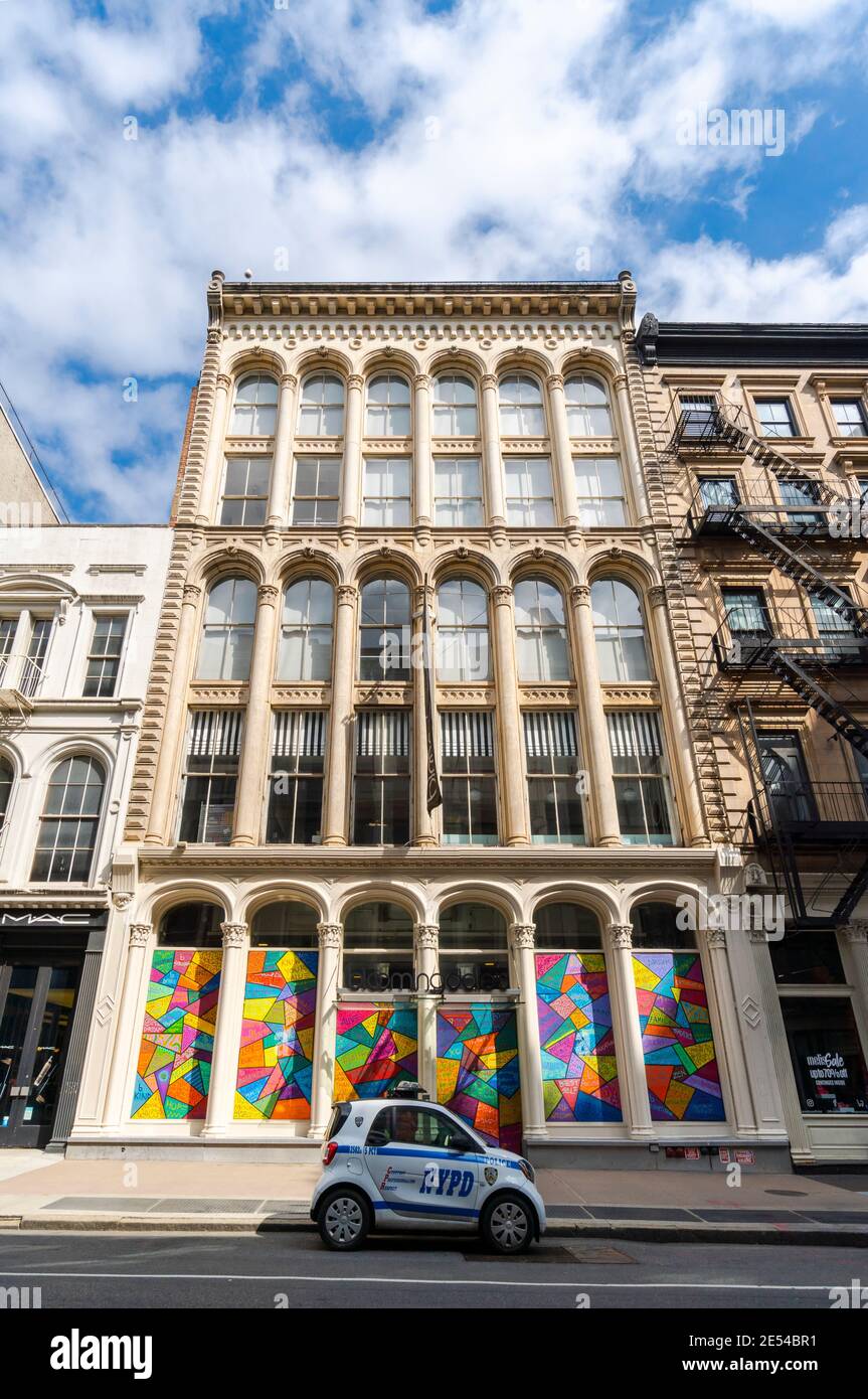 Bloomingdale's store in SOHO has boarded up the store windows NYC. Stock Photo
