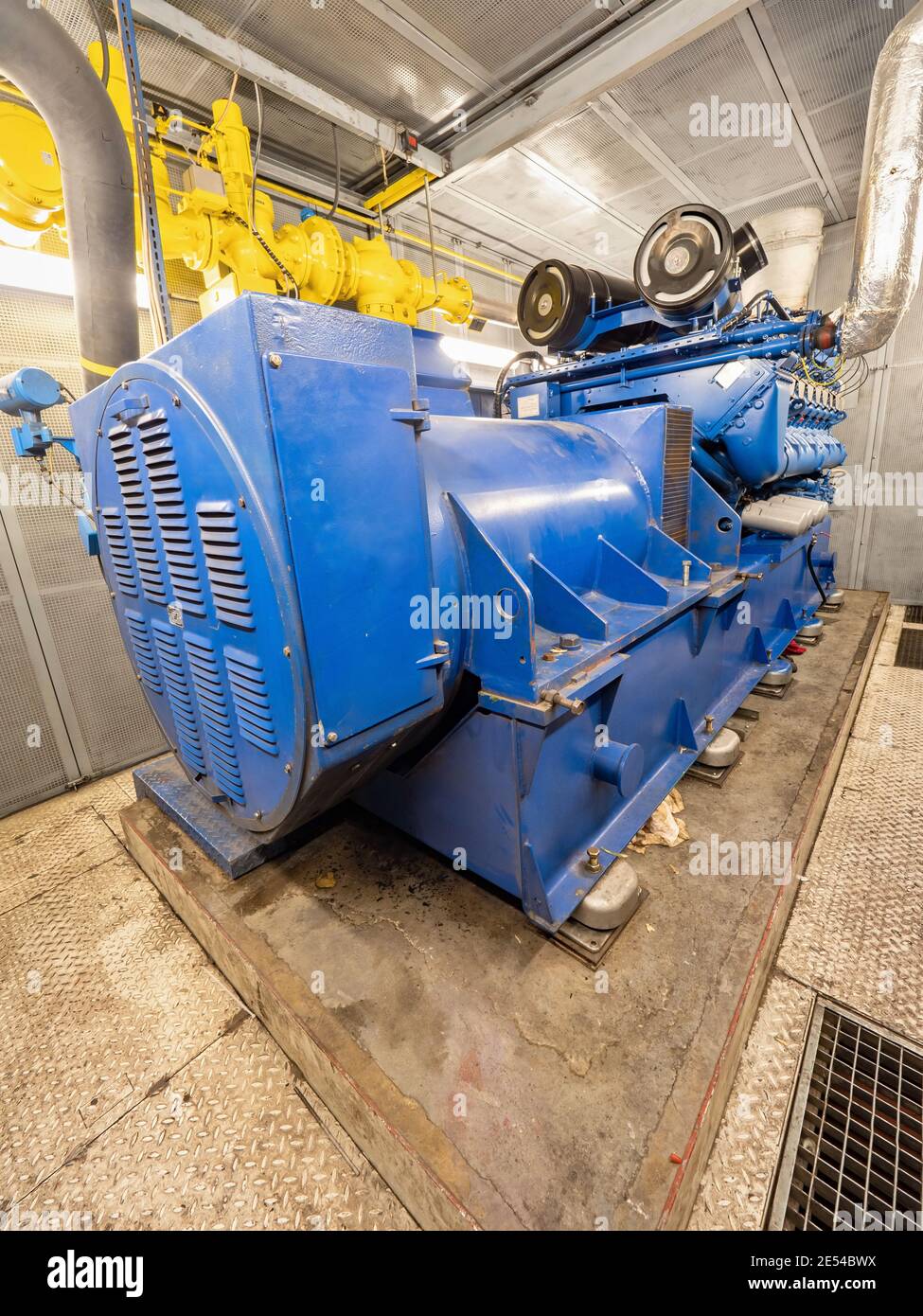 Engine of a cogeneration unit burning residual methane from a wastewater treatment plant. Waste
