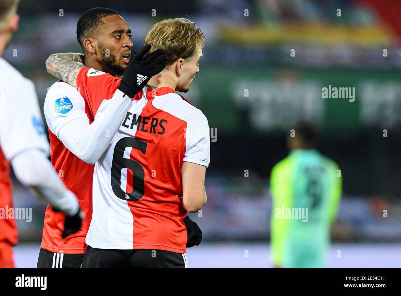 ROTTERDAM, NETHERLANDS - JANUARY 24: Mark Diemers of Feyenoord celebrating the second goal with teammates during the Dutch Eredivisie match between Fe Stock Photo