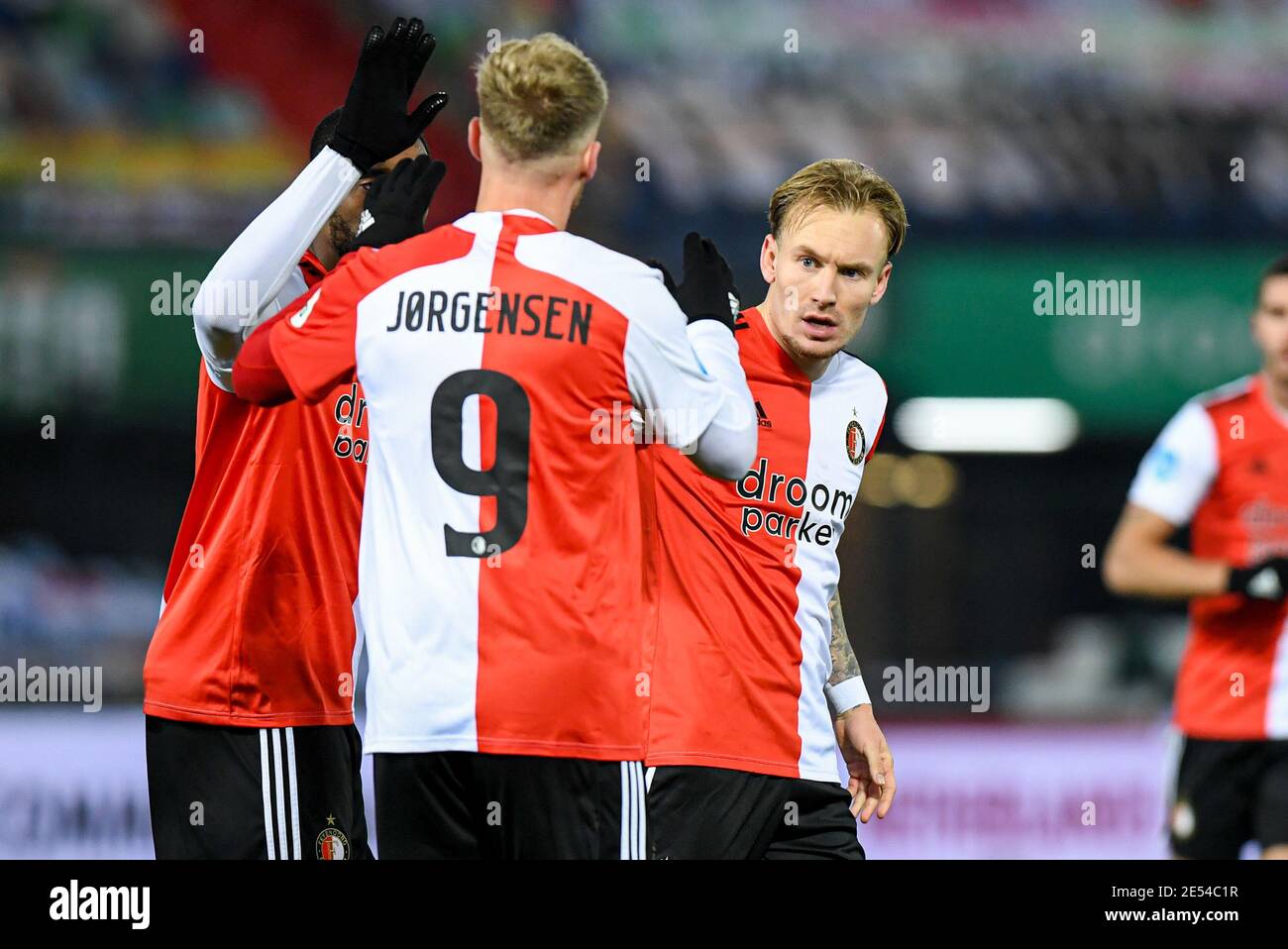 ROTTERDAM, NETHERLANDS - JANUARY 24: Mark Diemers of Feyenoord celebrating the second goal with teammates during the Dutch Eredivisie match between Fe Stock Photo