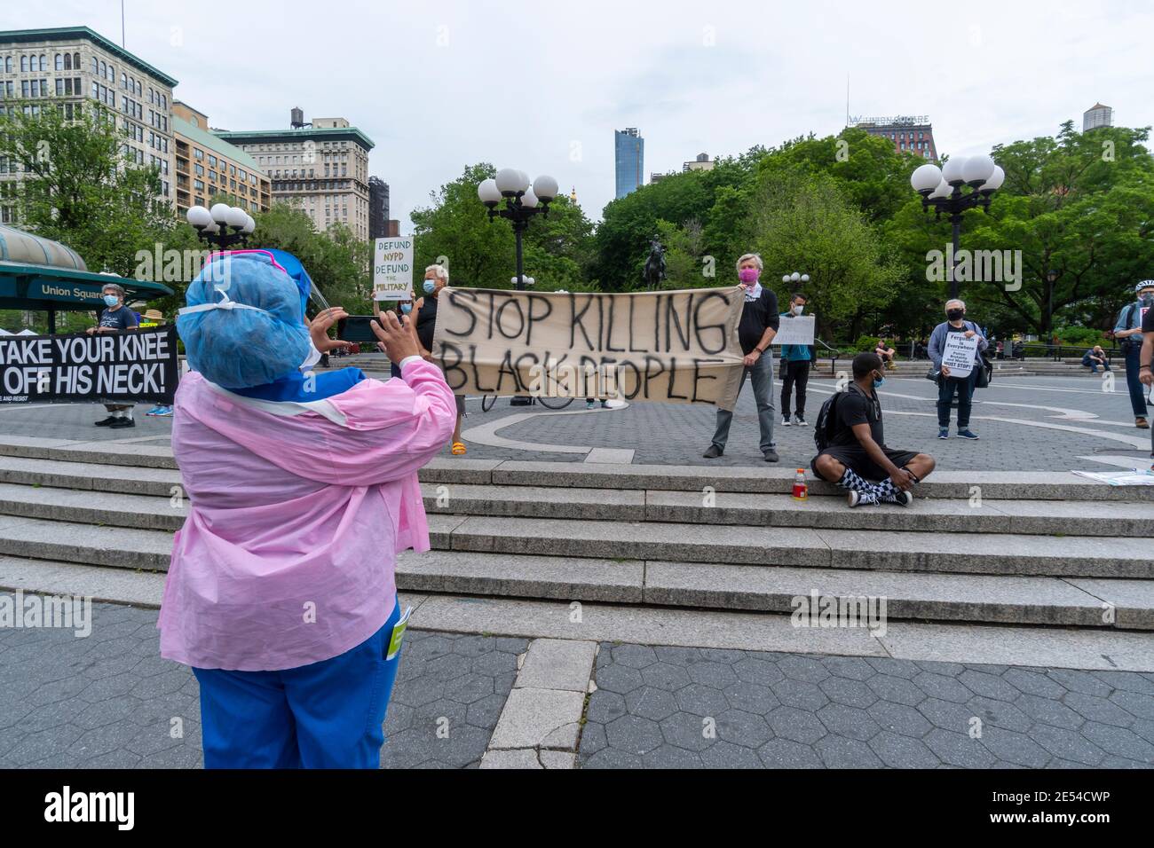 Black Lives Matter protesters demonstrate at Union Square Park NYC. Stock Photo