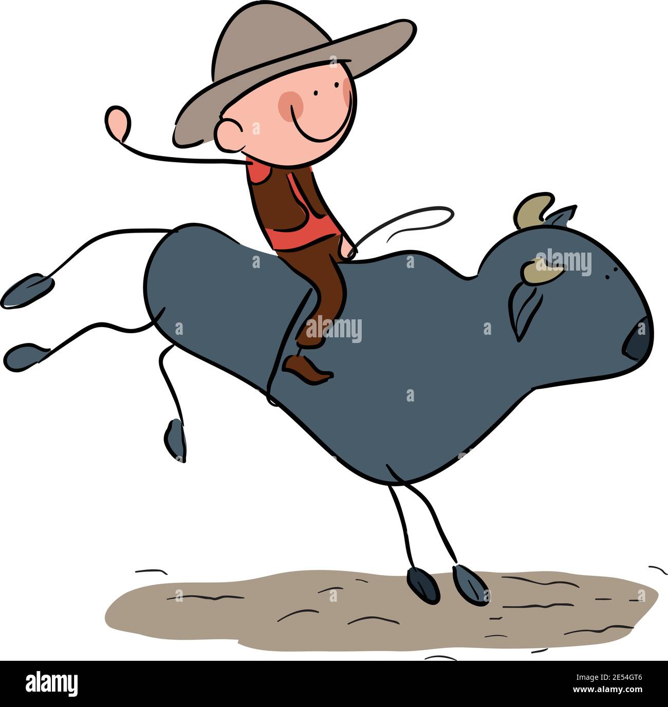 Stick Figure Boy Bull Riding vctor illustration Stock Vector