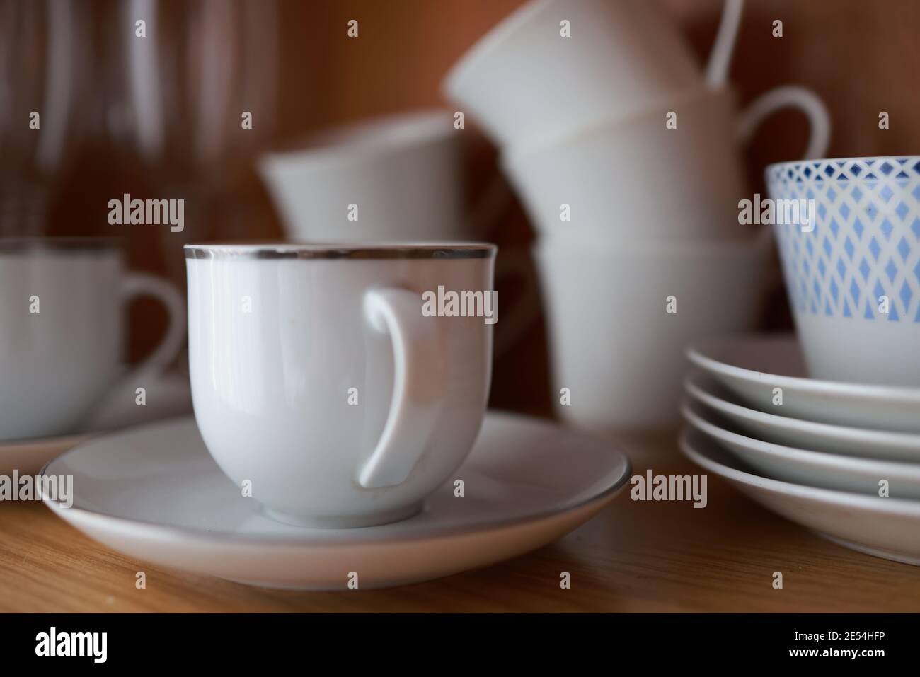 Coffee Cups From Porcelain In A Drawer Stock Photo Alamy