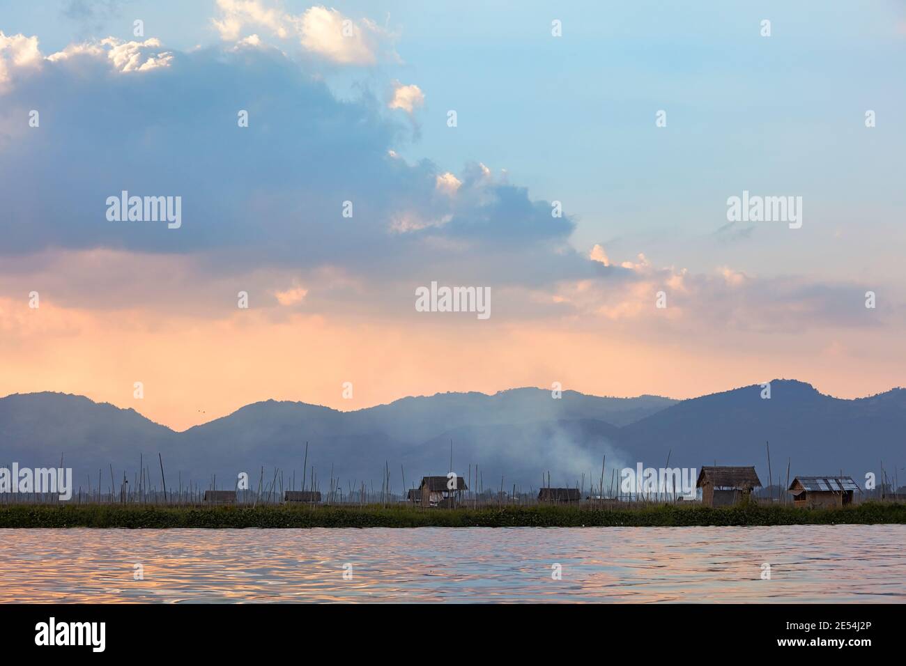 Inle Lake landscape at sunset, Myanmar. Stock Photo