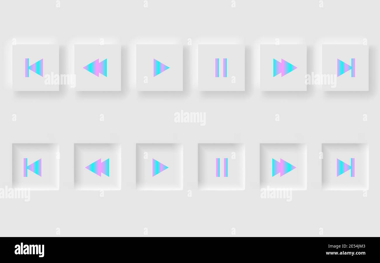 play buttons, neomorphic style white player. EPS 10 Stock Vector